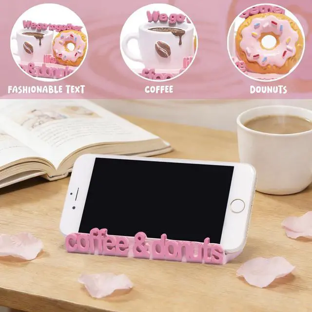 Alt view image 6 of 7 - Coffee & Donuts Phone Stand - Cute Resin Phone Holder for Desk, Bedside Table, and Kitchen Counter, Adjustable Vertical & Horizontal Display, Fun Gift for Coffee Lovers, Women, and Teens