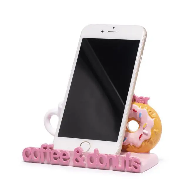Alt view image 7 of 7 - Coffee & Donuts Phone Stand - Cute Resin Phone Holder for Desk, Bedside Table, and Kitchen Counter, Adjustable Vertical & Horizontal Display, Fun Gift for Coffee Lovers, Women, and Teens