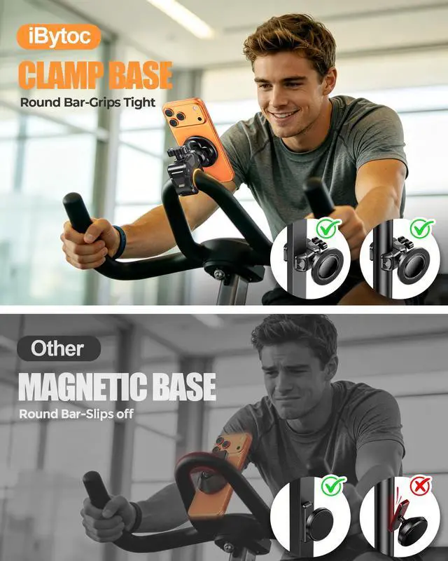 Alt view image 4 of 7 - Magnetic Gym Stroller Phone Holder with Clamp, 16 x N55 Strong Magnet Phone Mount, 360° Rotating & 60° Tilt for Treadmill/Exercise Bike/Golf Cart/Shopping Cart, Fit for iPhone 12-17