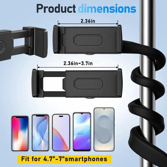 Alt view image 3 of 7 - Phone Holder for Treadmill, Stroller, Shopping Cart, Desk, Portable Gooseneck 16.5 Long Arm Phone Mount for Smartphones