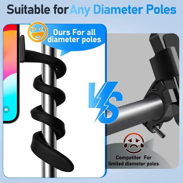 Alt view image 4 of 7 - Phone Holder for Treadmill, Stroller, Shopping Cart, Desk, Portable Gooseneck 16.5 Long Arm Phone Mount for Smartphones