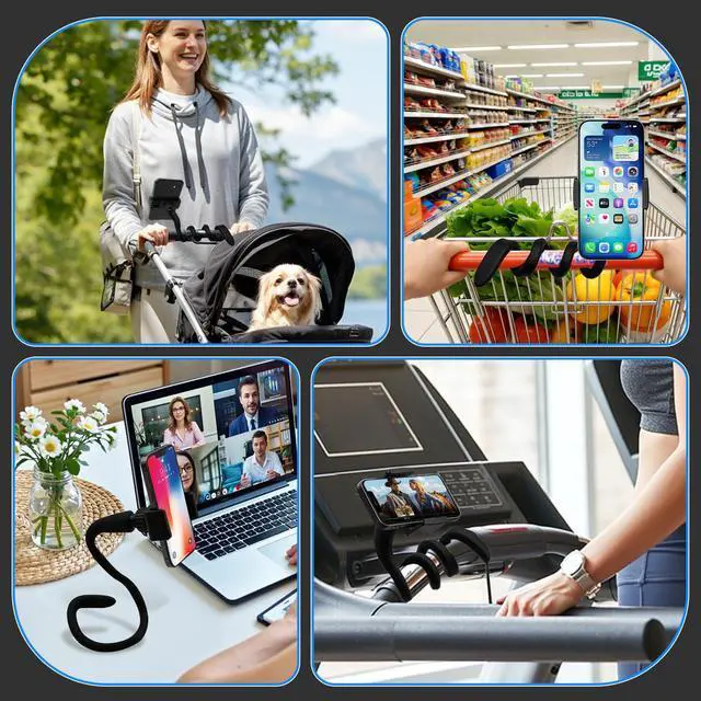 Alt view image 7 of 7 - Phone Holder for Treadmill, Stroller, Shopping Cart, Desk, Portable Gooseneck 16.5 Long Arm Phone Mount for Smartphones