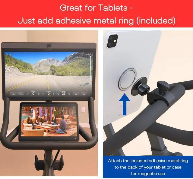 Alt view image 5 of 6 - Magnetic Phone & Tablet Holder for Peloton Bike & Bike+ Secure 360° Handlebar Mount for iPhone, Samsung & iPad Tool-Free Install, Strong Magnetic Grip
