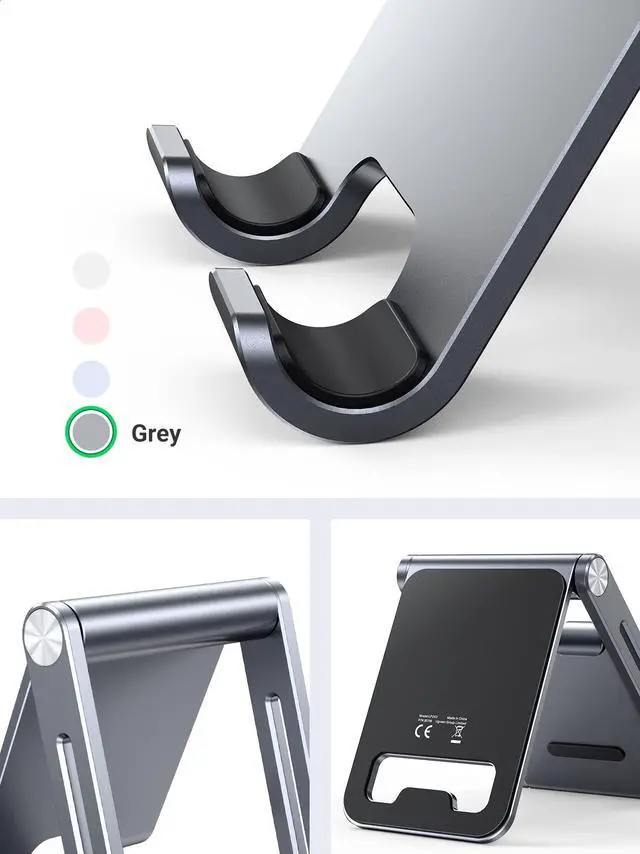 Alt view image 4 of 6 - Phone Stand for Desk Cell Phone Holder Adjustable Compatible with iPhone 17 Air/16/15/14/13 Pro Max/12 Mini/11/XS Max/XR/X/Nintendo Switch, Aluminum Metal Desktop Stand Portable, Space Grey