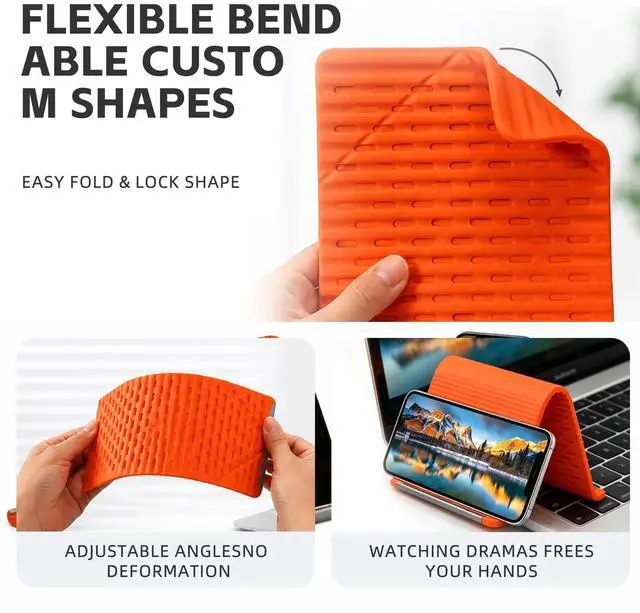 Alt view image 2 of 5 - Flexible Silicone Phone Holder,Folded into Any Shape-Silicone Phone Holder with Aluminum,Mount for Phone Tablet Laptop (Black)