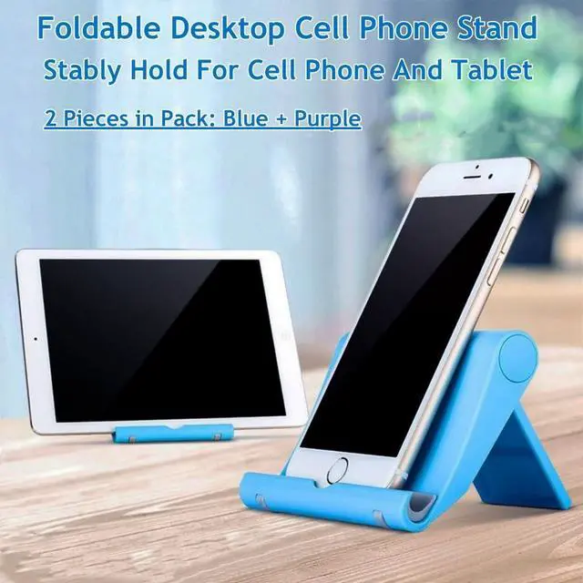 Alt view image 2 of 7 - Portable Adjustable Cell Phone Stand, 2 Pack, Universal Fit for Desktop, Tablet, Compatible with Most Phones & Devices (Purple+Blue)