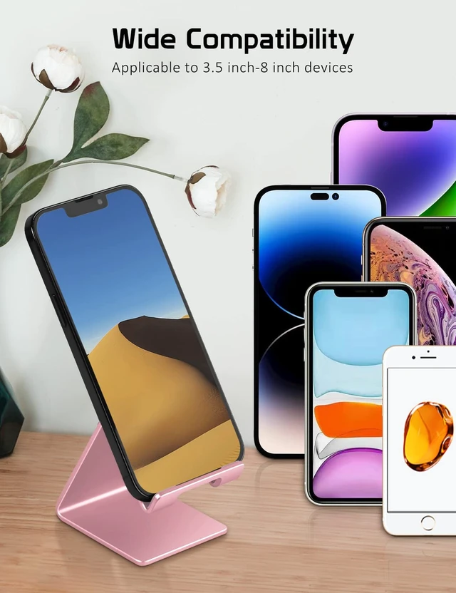 Alt view image 2 of 7 - Aluminum Phone Stand for iPhone Series, Samsung, Rose Gold | Phone Holder for Desk, Hands-Free Viewing & Calls, Compatible with All Smartphones, Adding Style to Your Office & Home
