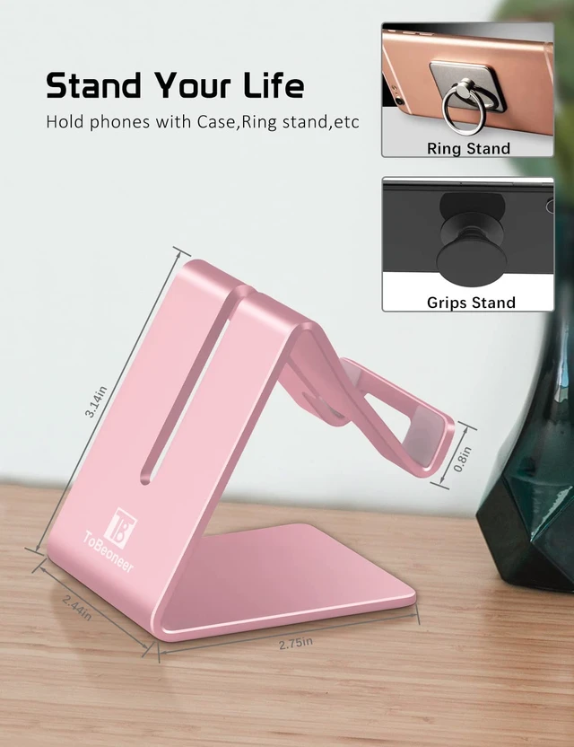 Alt view image 3 of 7 - Aluminum Phone Stand for iPhone Series, Samsung, Rose Gold | Phone Holder for Desk, Hands-Free Viewing & Calls, Compatible with All Smartphones, Adding Style to Your Office & Home
