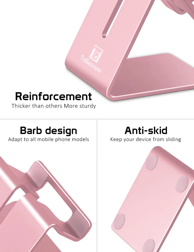 Alt view image 4 of 7 - Aluminum Phone Stand for iPhone Series, Samsung, Rose Gold | Phone Holder for Desk, Hands-Free Viewing & Calls, Compatible with All Smartphones, Adding Style to Your Office & Home