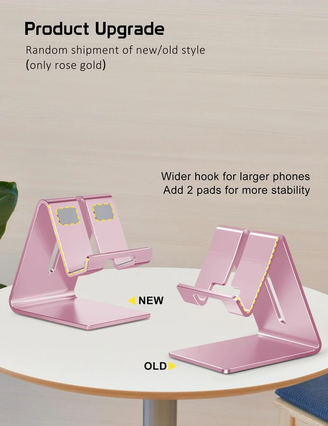 Alt view image 5 of 7 - Aluminum Phone Stand for iPhone Series, Samsung, Rose Gold | Phone Holder for Desk, Hands-Free Viewing & Calls, Compatible with All Smartphones, Adding Style to Your Office & Home