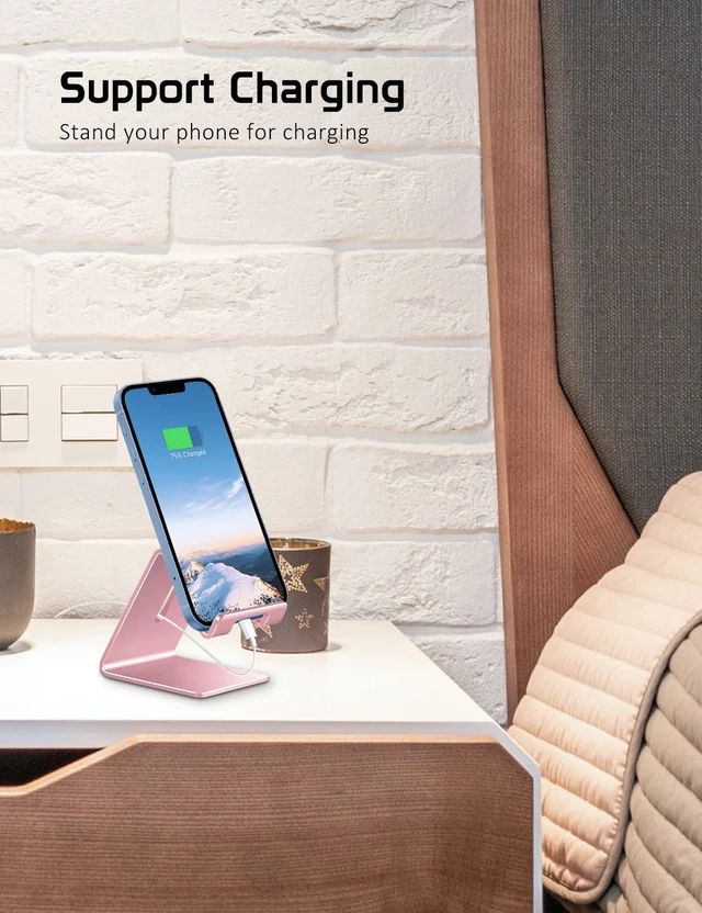 Alt view image 6 of 7 - Aluminum Phone Stand for iPhone Series, Samsung, Rose Gold | Phone Holder for Desk, Hands-Free Viewing & Calls, Compatible with All Smartphones, Adding Style to Your Office & Home