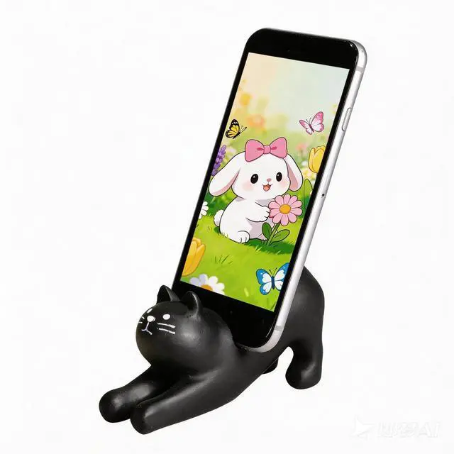 Alt view image 2 of 7 - Phone Holder Stand for Desk, Cute Cell Phone Mount for Office Tablet Accessories Gifts, Cool Desktop Decor Gadgets to Support Your Cellphone for Men Women Boys Girls - Black Cat Kawaii