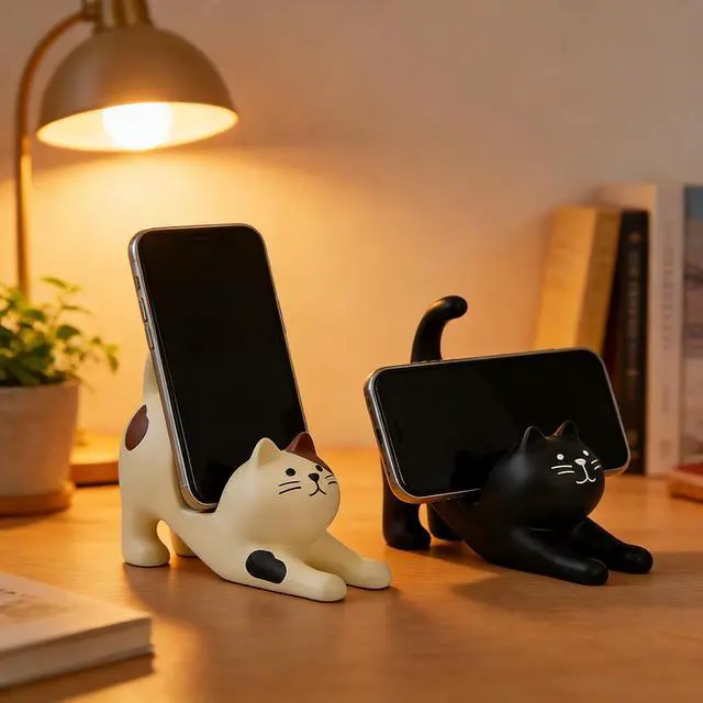 Alt view image 4 of 7 - Phone Holder Stand for Desk, Cute Cell Phone Mount for Office Tablet Accessories Gifts, Cool Desktop Decor Gadgets to Support Your Cellphone for Men Women Boys Girls - Black Cat Kawaii