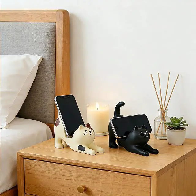 Alt view image 5 of 7 - Phone Holder Stand for Desk, Cute Cell Phone Mount for Office Tablet Accessories Gifts, Cool Desktop Decor Gadgets to Support Your Cellphone for Men Women Boys Girls - Black Cat Kawaii