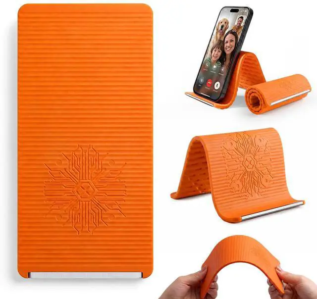 Main image of Flexible Silicone Aluminum Phone Stand,2026 New Anti-Slip Fexible Silicone Phone Holder,Folded into Any Shape Phone Holder for Tablet Laptop,Travel, Desk,Bed,Treadmill (Orange 1PCS)