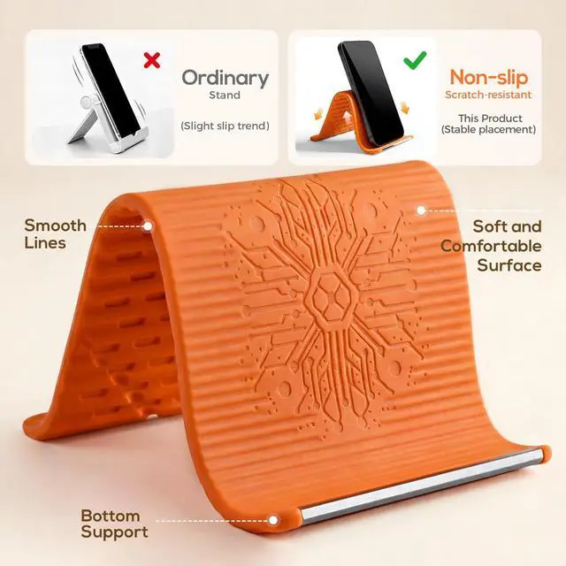 Alt view image 3 of 7 - Flexible Silicone Aluminum Phone Stand,2026 New Anti-Slip Fexible Silicone Phone Holder,Folded into Any Shape Phone Holder for Tablet Laptop,Travel, Desk,Bed,Treadmill (Orange 1PCS)