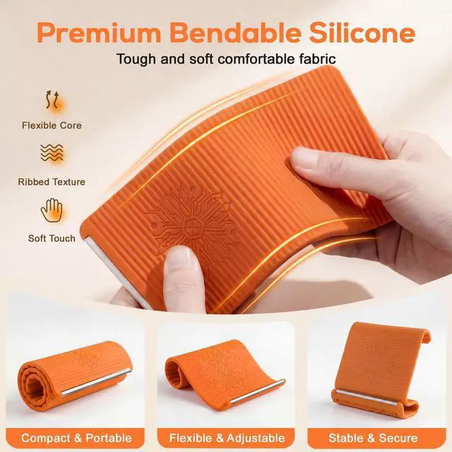 Alt view image 2 of 7 - Flexible Silicone Aluminum Phone Stand,2026 New Anti-Slip Fexible Silicone Phone Holder,Folded into Any Shape Phone Holder for Tablet Laptop,Travel, Desk,Bed,Treadmill (Orange 1PCS)