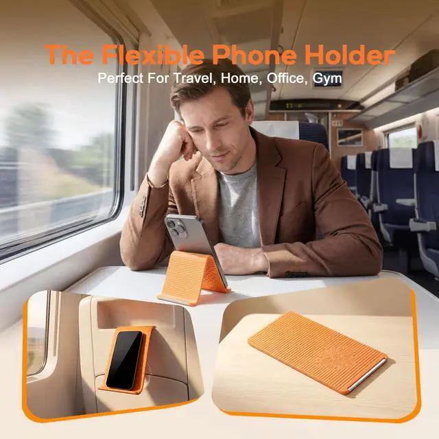 Alt view image 7 of 7 - Flexible Silicone Aluminum Phone Stand,2026 New Anti-Slip Fexible Silicone Phone Holder,Folded into Any Shape Phone Holder for Tablet Laptop,Travel, Desk,Bed,Treadmill (Orange 1PCS)