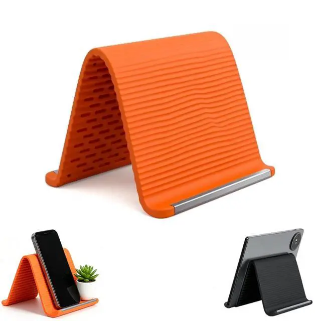 Main image of Silicone Phone Stand with Aluminum, Flexible Foldable Phone Holder, Bendable Adjustable Anti-Slip Desktop Stand for Phone Tablet Laptop, Portable Rollable Multi-Angle Stand for Home (Orange)