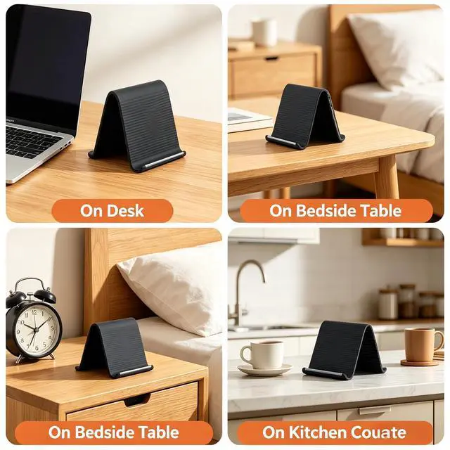 Alt view image 4 of 6 - Silicone Phone Stand with Aluminum, Flexible Foldable Phone Holder, Bendable Adjustable Anti-Slip Desktop Stand for Phone Tablet Laptop, Portable Rollable Multi-Angle Stand for Home (Orange)