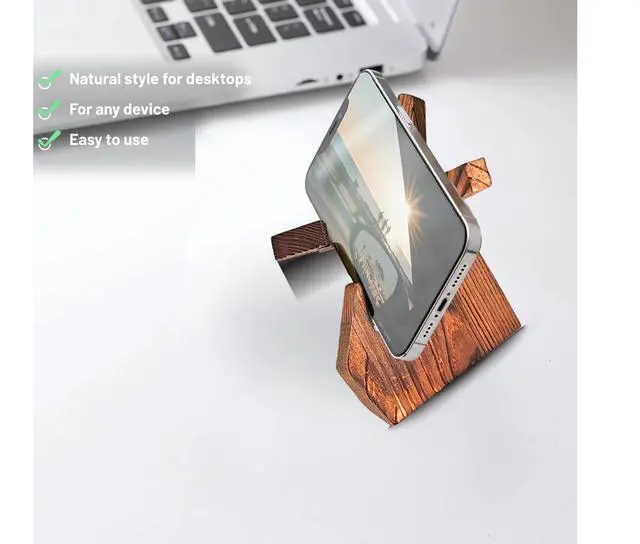 Alt view image 2 of 7 - TOJTIK Phone Holder Wood, Small Phone Stand for Desk, Portable Cell Phone Holder for Smartphones & Mini Tablets, Wooden Desktop Organizer & Book Holder, iPhone Stand for 11/12/13 pro max & iPads