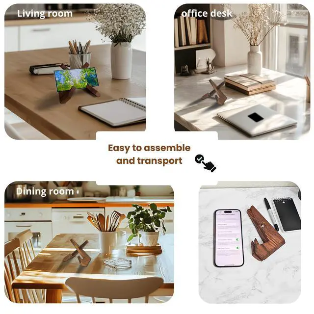 Alt view image 3 of 7 - TOJTIK Phone Holder Wood, Small Phone Stand for Desk, Portable Cell Phone Holder for Smartphones & Mini Tablets, Wooden Desktop Organizer & Book Holder, iPhone Stand for 11/12/13 pro max & iPads