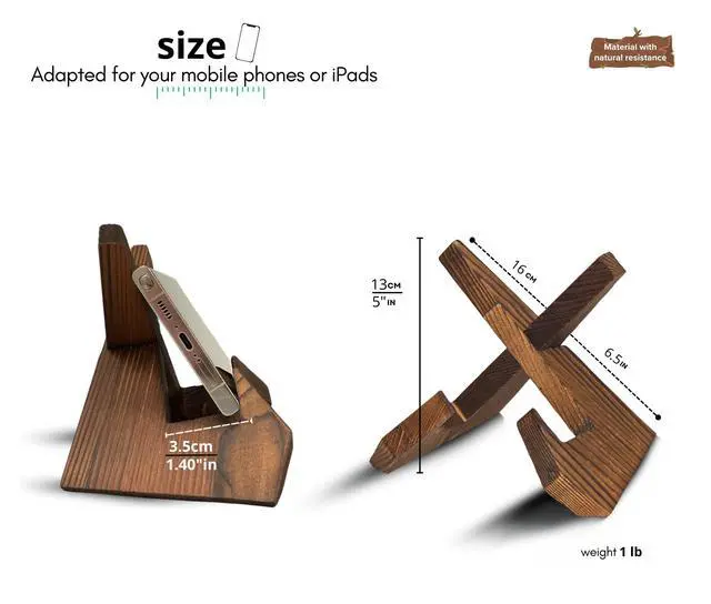 Alt view image 4 of 7 - TOJTIK Phone Holder Wood, Small Phone Stand for Desk, Portable Cell Phone Holder for Smartphones & Mini Tablets, Wooden Desktop Organizer & Book Holder, iPhone Stand for 11/12/13 pro max & iPads