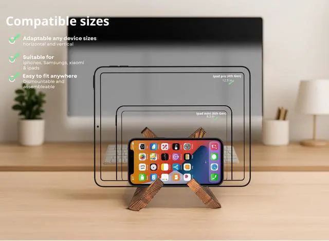 Alt view image 5 of 7 - TOJTIK Phone Holder Wood, Small Phone Stand for Desk, Portable Cell Phone Holder for Smartphones & Mini Tablets, Wooden Desktop Organizer & Book Holder, iPhone Stand for 11/12/13 pro max & iPads