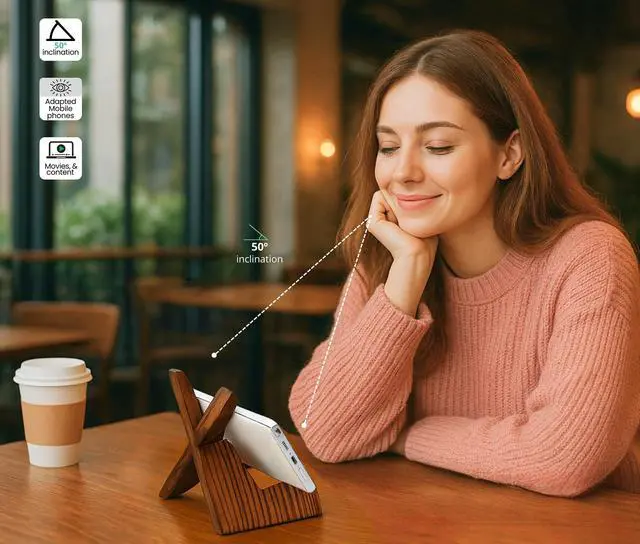 Alt view image 6 of 7 - TOJTIK Phone Holder Wood, Small Phone Stand for Desk, Portable Cell Phone Holder for Smartphones & Mini Tablets, Wooden Desktop Organizer & Book Holder, iPhone Stand for 11/12/13 pro max & iPads