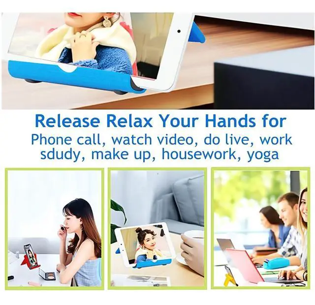Alt view image 4 of 4 - Desktop Phone Stand 4 Pack, Foldable & Adjustable Universal Cell Phone Holder, Multi-Angle Desktop Dock for Phone & Tablet (Purple+Pink+Blue+Green)