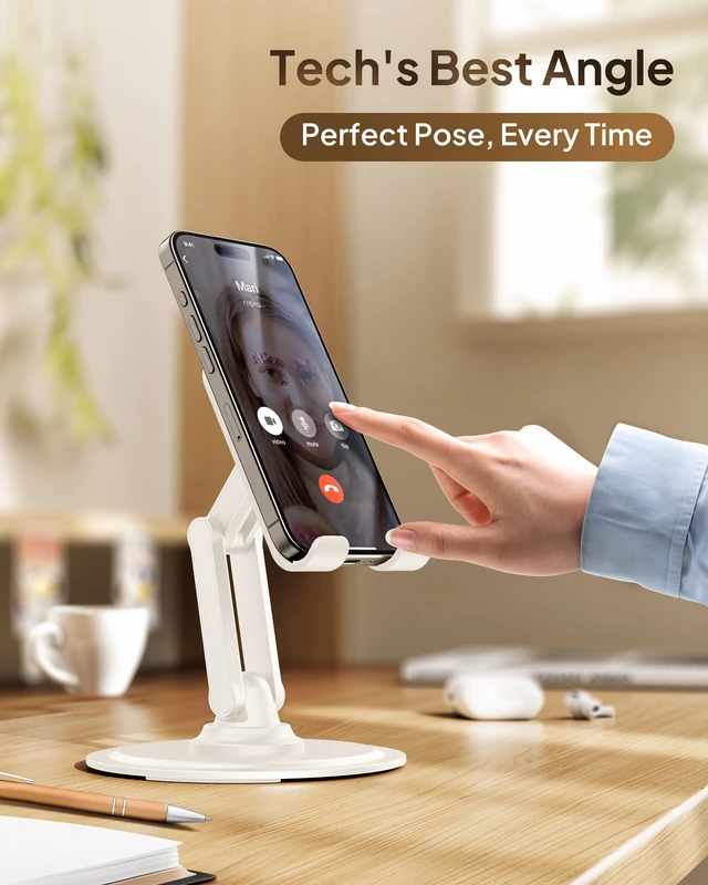Alt view image 6 of 6 - 360° Stand Rotating Cell Phone Stand for Desk, Desktop Phone Holder | 360° Click Rotating, Adjustable, Foldable, Portable, Metal Base, Cell Phone Holder for Desk; Fits all Samsung, Android Phones