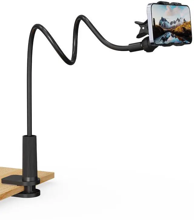 Main image of Phone Holder for Bed, Gooseneck Phone Holder for Desk Bedside Table, Flexible Gooseneck Long Arm Stand with Adjustable 360°Cell Phone Mount Clamp Clip for iPhone and All 4-7" Phone