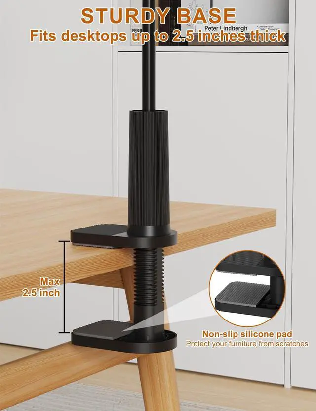 Alt view image 5 of 7 - Phone Holder for Bed, Gooseneck Phone Holder for Desk Bedside Table, Flexible Gooseneck Long Arm Stand with Adjustable 360°Cell Phone Mount Clamp Clip for iPhone and All 4-7" Phone