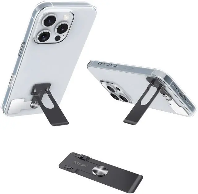 Main image of Phone Slim Stand Thin Kickstand, Ultra Thin Vertical Horizontal Universal Steel Metal Stable Mount Attachable Pocket Friendly Phone Holder for iPhone Samsung Phone Case (Black 1-Pack)