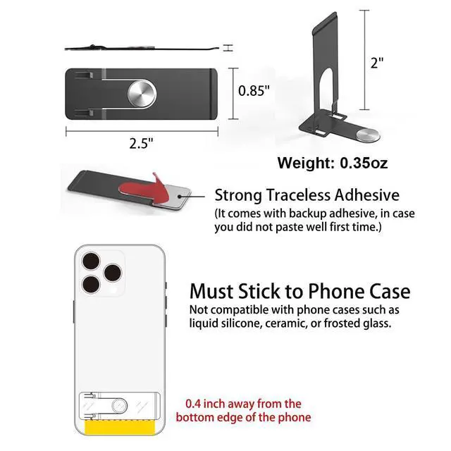 Alt view image 7 of 7 - Phone Slim Stand Thin Kickstand, Ultra Thin Vertical Horizontal Universal Steel Metal Stable Mount Attachable Pocket Friendly Phone Holder for iPhone Samsung Phone Case (Black 1-Pack)