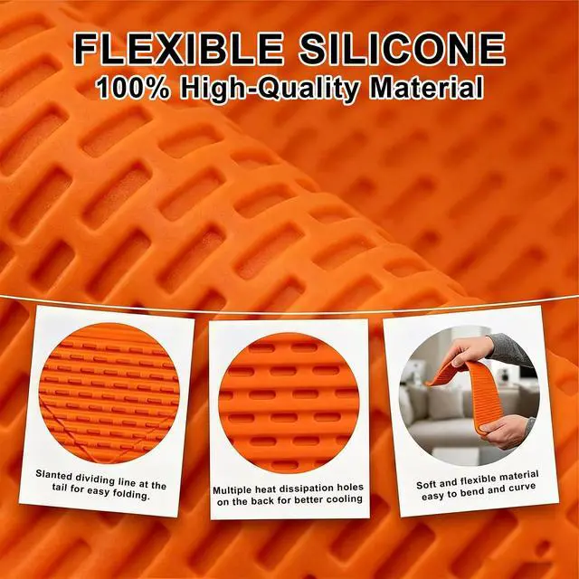 Alt view image 5 of 7 - Portable Foldable Silicone Aluminum Phone Holder, Upgrade Flexible Silicone Phone Stand, Universal Adjustable Anti-Slip Desktop Mount for Home Office Travel (Orange)