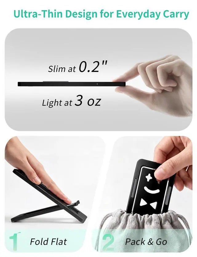 Alt view image 2 of 7 - Phone Stand for Desk, Ultra-Thin Foldable Aluminum Phone Holder, Portable Travel & Office Cell Phone Stand Compatible with iPhone 17 16 15 14 13 12 Pro Max, Fits 3.7"-7" Devices, Black