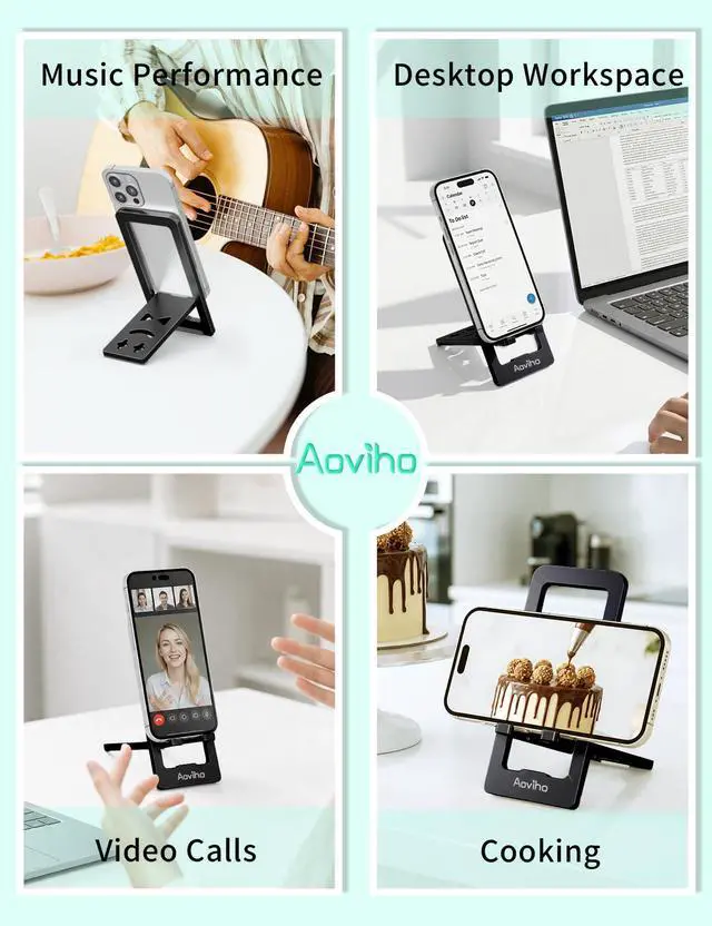 Alt view image 3 of 7 - Phone Stand for Desk, Ultra-Thin Foldable Aluminum Phone Holder, Portable Travel & Office Cell Phone Stand Compatible with iPhone 17 16 15 14 13 12 Pro Max, Fits 3.7"-7" Devices, Black