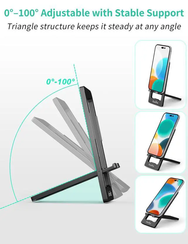 Alt view image 4 of 7 - Phone Stand for Desk, Ultra-Thin Foldable Aluminum Phone Holder, Portable Travel & Office Cell Phone Stand Compatible with iPhone 17 16 15 14 13 12 Pro Max, Fits 3.7"-7" Devices, Black