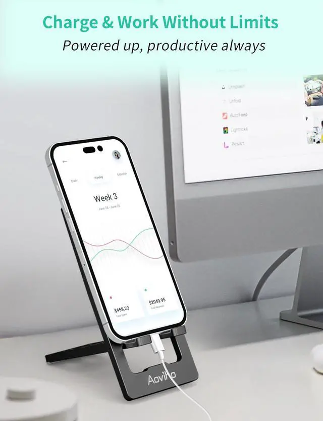 Alt view image 5 of 7 - Phone Stand for Desk, Ultra-Thin Foldable Aluminum Phone Holder, Portable Travel & Office Cell Phone Stand Compatible with iPhone 17 16 15 14 13 12 Pro Max, Fits 3.7"-7" Devices, Black