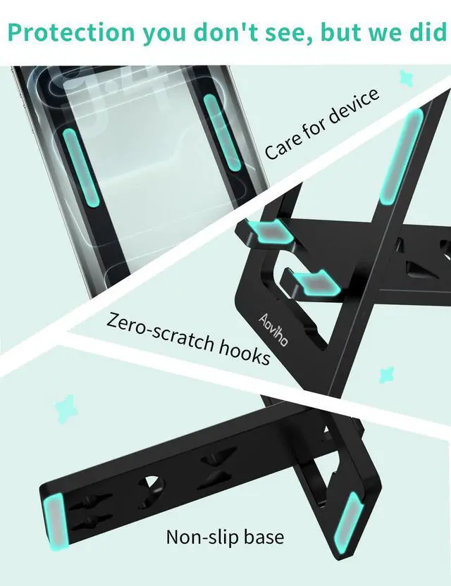 Alt view image 7 of 7 - Phone Stand for Desk, Ultra-Thin Foldable Aluminum Phone Holder, Portable Travel & Office Cell Phone Stand Compatible with iPhone 17 16 15 14 13 12 Pro Max, Fits 3.7"-7" Devices, Black