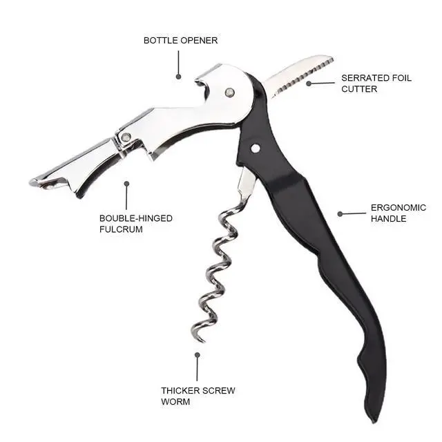 Alt view image 2 of 7 - Waiter Corkscrew Professional Wine Opener with Foil Cutter,Manual Wine Bottle Opener for Servers, Bartenders and Waiter (1, Black)