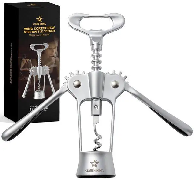 Main image of Wing Corkscrew Wine Opener with Sharp Spiral Screw Matte Silver