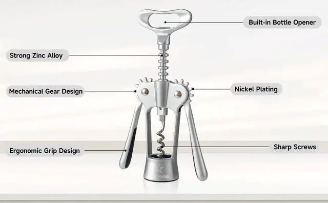 Alt view image 3 of 7 - Wing Corkscrew Wine Opener with Sharp Spiral Screw Matte Silver