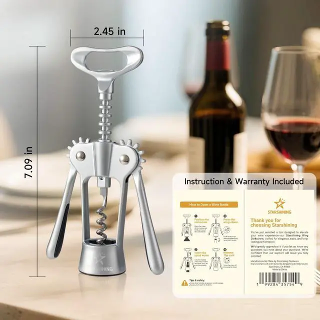 Alt view image 2 of 7 - Wing Corkscrew Wine Opener with Sharp Spiral Screw Matte Silver