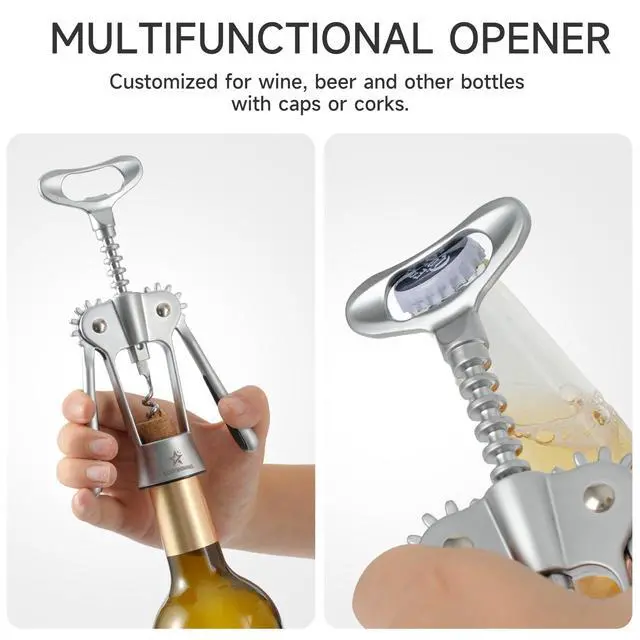Alt view image 6 of 7 - Wing Corkscrew Wine Opener with Sharp Spiral Screw Matte Silver