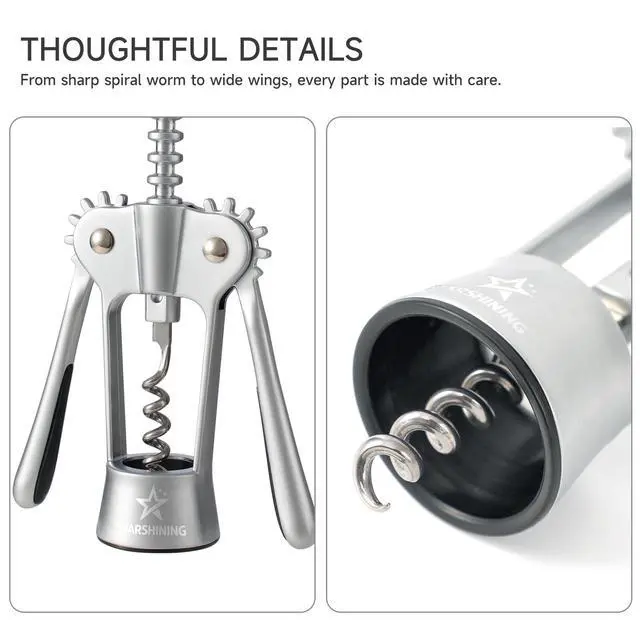 Alt view image 7 of 7 - Wing Corkscrew Wine Opener with Sharp Spiral Screw Matte Silver