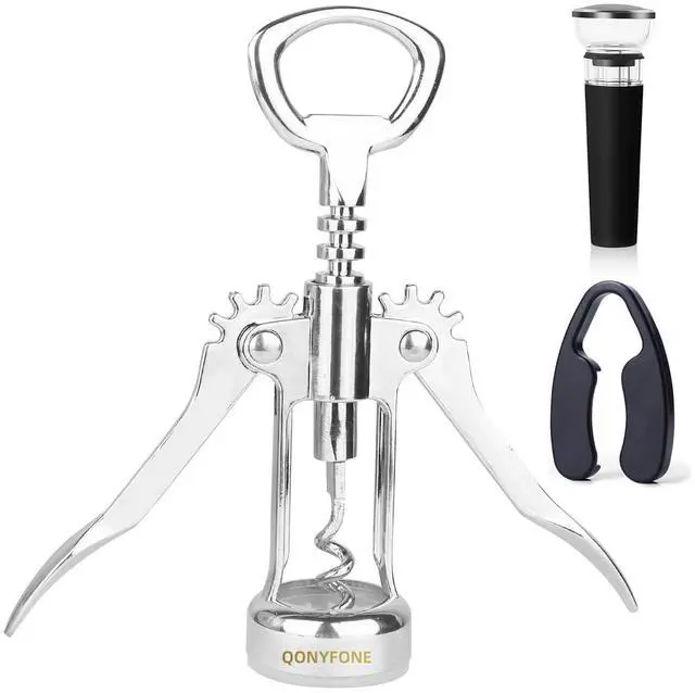 Main image of Wing Corkscrew Wine Opener, Premium Zinc Alloy Manual Bottle Opener, Heavy Duty Multifunctional Tool for Kitchen, Bar, Restaurant & Waiters (Silver)