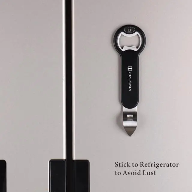 Alt view image 4 of 7 - Magnetic Bottle and Can Opener for Refrigerator, Stainless Steel Manual Can Punch Opener for Liquid with Cap Catcher, Stick to Fridge for Easy Storage, Can Tapper Church Key with Magnet