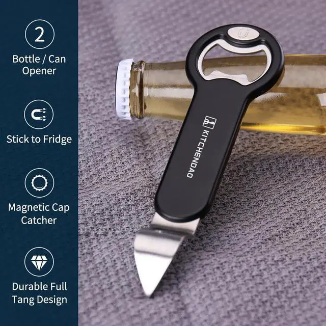 Alt view image 5 of 7 - Magnetic Bottle and Can Opener for Refrigerator, Stainless Steel Manual Can Punch Opener for Liquid with Cap Catcher, Stick to Fridge for Easy Storage, Can Tapper Church Key with Magnet